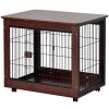 31' Length Furniture Style Pet Dog Crate Cage End Table with Wooden Structure and Iron Wire and Lockable Caters, Medium Dog House Indoor Use.