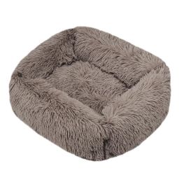 Winter Plush Pet Nest Square Mat (Option: Beige-XL)