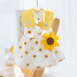 Thin Breathable Princess Skirt Small Dog Pet Clothing (Option: Sunflower Bag Skirt-L)