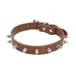 Popular Pet Collar Anti-bite Rivet Small And Medium Leather Dog Leash (Option: Light Brown-XS 30x1.5CM)