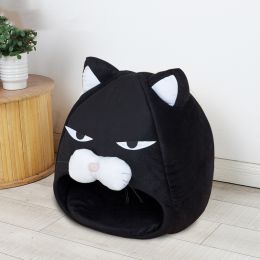 Pet Cat And Dog Cartoon Thermal Nest (Option: Black Cat Kennel-S)