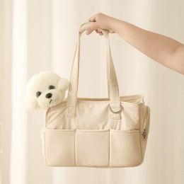 Pet Dog Cat Outgoing Bag Made Of Pure Cotton With Large Capacity Pets Supplies (Option: Beige-L)