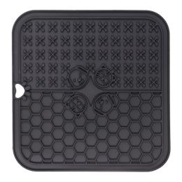 Silicone Pet Suction Cup Licking Pad Pet Placemat Silicone Licking Plate Pad (Option: 2points grid black)