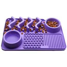 Multi-functional Pet Food Bowl Slow Food Dinner Basin Pad (Color: Purple)