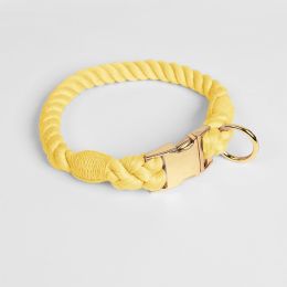 Woven Gradient Color Cotton String Dog Pet Traction Collar (Option: Collar Lemon Yellow-S Collar)