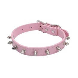 Popular Pet Collar Anti-bite Rivet Small And Medium Leather Dog Leash (Option: Pink-XS 30x1.5CM)