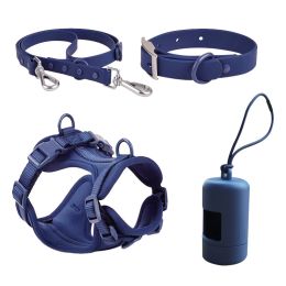 Double Layer Pet Chest Strap Set With PVC Traction Rope (Option: Dark Blue Four Piece Set-M)