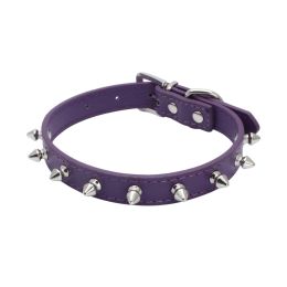 Popular Pet Collar Anti-bite Rivet Small And Medium Leather Dog Leash (Option: Purple-XS 30x1.5CM)