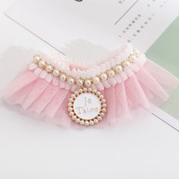 Cat Lace Pearl Collar Decoration (Option: Pearl pink-XL)