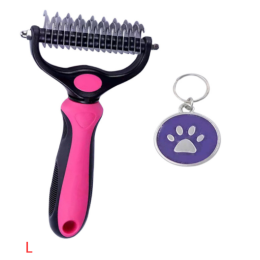 Stainless Steel Hair Removal Cleaning And Opening The Knot Comb (Option: Rose Red-L-WIth dog tag)