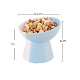 Ceramic Pet Slant Mouth Dog And Cat Food Bowl Set (Option: Blue-Slanting Bowl-S)