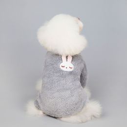 Pet Clothes Dog Four-legged Cashmere Cat Velvet Suit Thickened Joy Rabbit Six-petal Flower English Wind (Option: Rabbit grey-2XL)