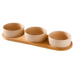 Ceramic Small Medium Large Dog Food Basin (Option: Khaki three trays-Medium size 15.5cm)