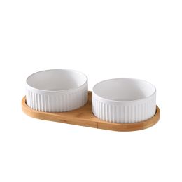 Ceramic Small Medium Large Dog Food Basin (Option: White double tray-Medium size 15.5cm)