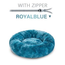 Fluffy Donut Dog Bed  Warm Soft Long Plush Pet Cushion Dog House Cat  Bed Washable Pet Sofa Mat Calming Samll Large Dog Beds (Option: XL-Blue with zipper)