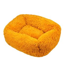 Winter Plush Pet Nest Square Mat (Option: Yellow-XL)