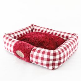 Home Fabric Plaid Square Cat Nest (Option: Wine Red-Medium)