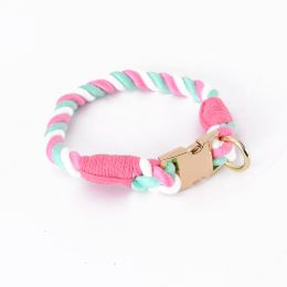 Woven Gradient Color Cotton String Dog Pet Traction Collar (Option: Collar Cherry Blossom Pink-S Collar)