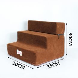 Pet Stairs Steps Cat And Dog Climb Stairs 3 Stairs Pet Bed Stairs (Option: Dark brown-30x35x30cm)