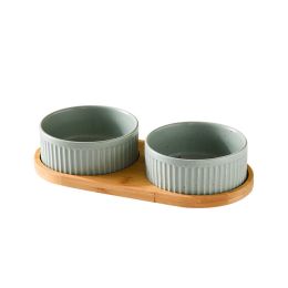 Ceramic Small Medium Large Dog Food Basin (Option: Light green double tray-Medium size 15.5cm)