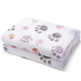 Dog And Cat Flannel Thickened Pet Blanket (Option: White footprint-L)