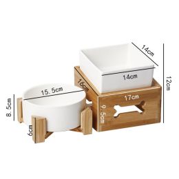 Dog Food Basin Double Rice Bowl To Protect Cervical Spine Tripod Against Upset (Option: White-Round plus square and 2frames)