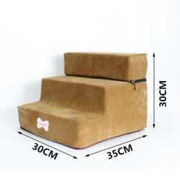 Pet Stairs Steps Cat And Dog Climb Stairs 3 Stairs Pet Bed Stairs (Option: Khaki-30x35x30cm)