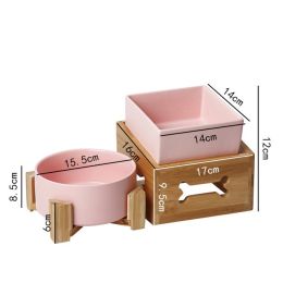 Dog Food Basin Double Rice Bowl To Protect Cervical Spine Tripod Against Upset (Option: Pink-Round plus square and 2frames)