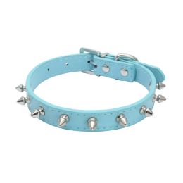 Popular Pet Collar Anti-bite Rivet Small And Medium Leather Dog Leash (Option: Blue-XS 30x1.5CM)