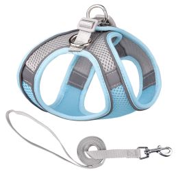 Vest-style Pet Harness Reflective Breathable Dog Hand Holding Rope Leash (Option: Blue And Gray-XXS)