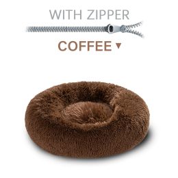 Fluffy Donut Dog Bed  Warm Soft Long Plush Pet Cushion Dog House Cat  Bed Washable Pet Sofa Mat Calming Samll Large Dog Beds (Option: XL-Coffee with zipper)