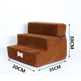 Pet Stairs Steps Cat And Dog Climb Stairs 3 Stairs Pet Bed Stairs (Option: Light Brown-30x35x30cm)