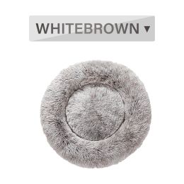 Fluffy Donut Dog Bed  Warm Soft Long Plush Pet Cushion Dog House Cat  Bed Washable Pet Sofa Mat Calming Samll Large Dog Beds (Option: S-White Brown without zipper)