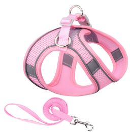 Vest-style Pet Harness Reflective Breathable Dog Hand Holding Rope Leash (Option: Pink-XXS)