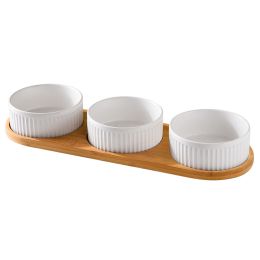 Ceramic Small Medium Large Dog Food Basin (Option: White three trays-Medium size 15.5cm)