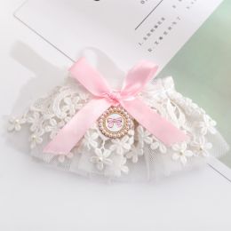 Cat Lace Pearl Collar Decoration (Option: Pink bow-XL)