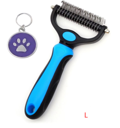 Stainless Steel Hair Removal Cleaning And Opening The Knot Comb (Option: Blue-L-WIth dog tag)