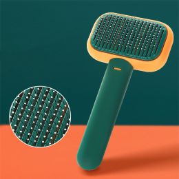 New Pet Cat Dog Hair Brush Hair Massage Comb Open-Knot Brush Grooming Cleaning Tool Stainless Steel Comb (Color: green)