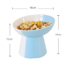 Ceramic Pet Slant Mouth Dog And Cat Food Bowl Set (Option: Blue-Slanting Bowl-L)