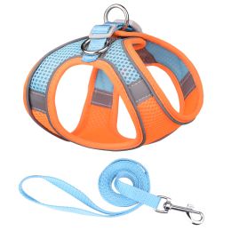 Vest-style Pet Harness Reflective Breathable Dog Hand Holding Rope Leash (Option: Orange Blue-XXS)