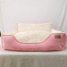 Removable And Washable Plush Warm Pet Kennel Dog Bed (Option: Pink-L)