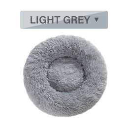 Fluffy Donut Dog Bed  Warm Soft Long Plush Pet Cushion Dog House Cat  Bed Washable Pet Sofa Mat Calming Samll Large Dog Beds (Option: XL-Light Grey without zipper)