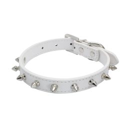 Popular Pet Collar Anti-bite Rivet Small And Medium Leather Dog Leash (Option: White-XS 30x1.5CM)