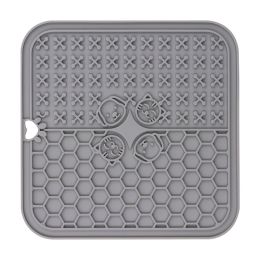 Silicone Pet Suction Cup Licking Pad Pet Placemat Silicone Licking Plate Pad (Option: 2grid gray)