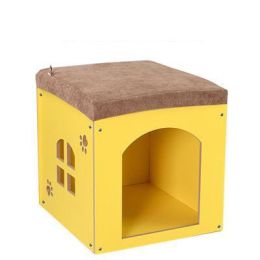 Removable And Washable Four Seasons Pet House, Wooden Pet Nest (Option: Yellow L)