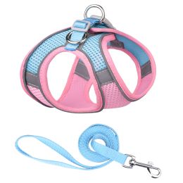 Vest-style Pet Harness Reflective Breathable Dog Hand Holding Rope Leash (Option: Pink Blue-XXS)