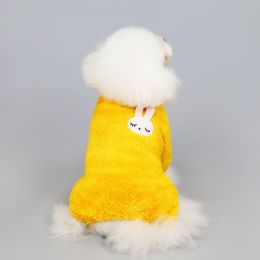 Pet Clothes Dog Four-legged Cashmere Cat Velvet Suit Thickened Joy Rabbit Six-petal Flower English Wind (Option: Rabbit yellow-2XL)