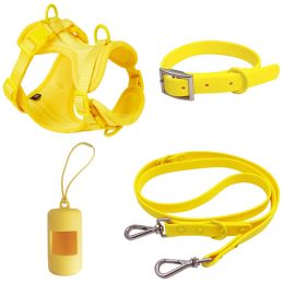 Double Layer Pet Chest Strap Set With PVC Traction Rope (Option: Yellow Four Piece Set-M)