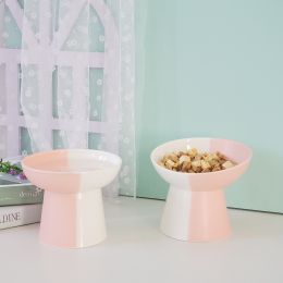 Ceramic Pet Slant Mouth Dog And Cat Food Bowl Set (Option: Pink-Slanting Bowl and Water Bowl-S)