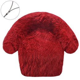 Zipper Dismantling And Washing Style Plush Dog Kennel Plush Blanket Pet Litter Sofa (Option: Burgundy-110x130cm)